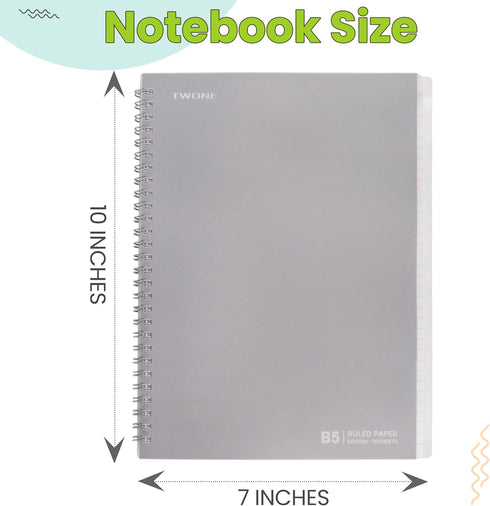 TWONE Spiral Notebook, 7"x10", 140 Ruled Pages, Waterproof Frosted PP Cover, Blue, Ideal for School, Office, and Personal Use by TWONE