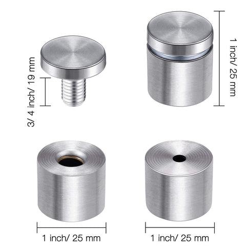 Pelopy 8 Pcs Sign Standoff Screws, Stainless Steel Wall Standoff Mounts for Glass Acrylic Nail (1 x 1 Inch)