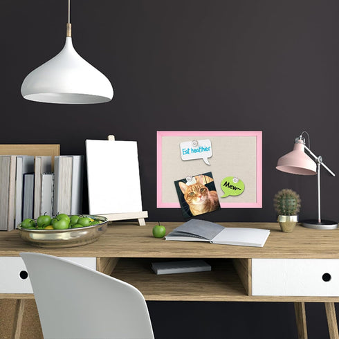 Linen Bulletin Board 10.2"x14.3", Pink Wood Frame, Beige Linen Small Pin Board for Home Kitchen Office Decor (PK-2636)