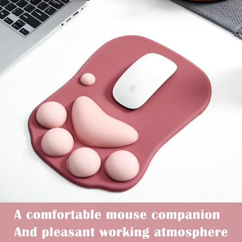 Cat Paw Ergonomic Mouse Pad with Wrist Support, Silicone Gel Mouse Mat, Cute Kawaii Design for Home/Office/Gaming, Wine