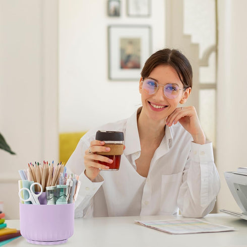 SKYDUE 360 Degree Rotating Desk Organizer, Purple Dual-Purpose Pencil Pen Holder with 5 Slots