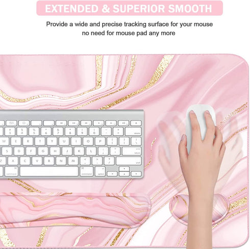 Keyboard Mouse Pad Set, Extended Desk Pad with Wrist Rest Support, Ergonomic Memory Foam for Home Office Study