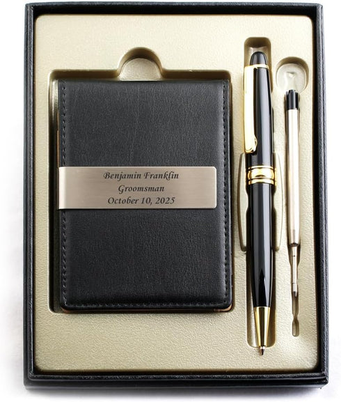 Set Custom Engraved Pen & Money Clip Wallet Gift Personalized Ballpoint Pen with Refill, Luxury Gift Box for Men