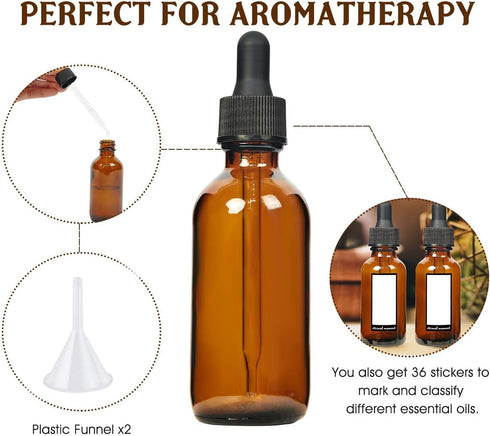 Eternal Moment 2 oz Eye Dropper Bottle, 24 Pack, 60ml Amber Glass Bottles for Essential Oils and Chemicals