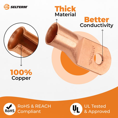 SELTERM 10pcs 4/0 AWG (XL) Battery Lugs, Heavy Duty Wire Lugs, Ring Terminals, 0000 Gauge Electrical Battery Terminal