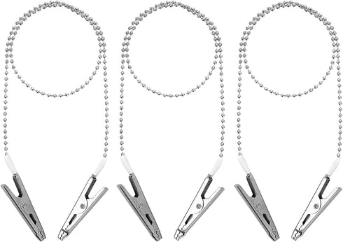 Styquenzer 3 Pcs Dental Bib Clips with Chain, Silver, Classic Style, Iron Material,