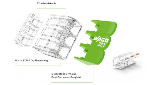 WAGO 221-423 Splicing Connector Green Range, 3-Conductor with Levers for Solid, Stranded Conductors, 24-12 AWG (50