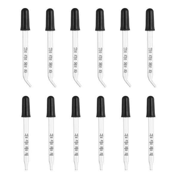 PATIKIL Eye Dropper, 12Pcs 1ml Glass Graduated Pipette Measured Dropper with Rubber Cap for Essential Oils and Lab