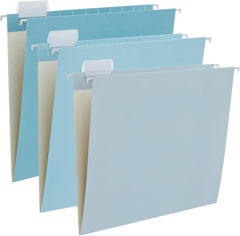 Y YOMA 6 Pack Gradient Hanging File Folders - Decorative Letter Size Folder Organizer for Filing Cabinet, Lake Blue