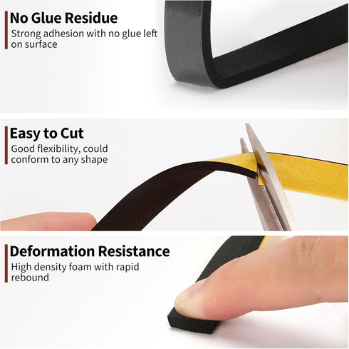 Yotache Foam Seal Tape, 3 Rolls, 3/8" W X 1/8" T, High Density Adhesive Weather Stripping Seal for Door & Window, 50 Ft