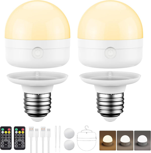 E26 Rechargeable Light Bulbs with Remote, 10W 900lm 3-in-1 Battery Operated Emergency