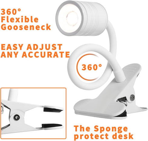 EAGLOD LED Clamp Light, Portable Clip Light with 3 Brightness, USB Plug, 360 Flexible Gooseneck for Night Reading
