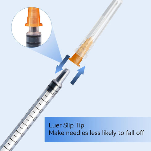 ProtectX 50 Pack 1ml/cc Syringe with 25G 1 Inch Needle, Disposable Syringe for Scientific Labs