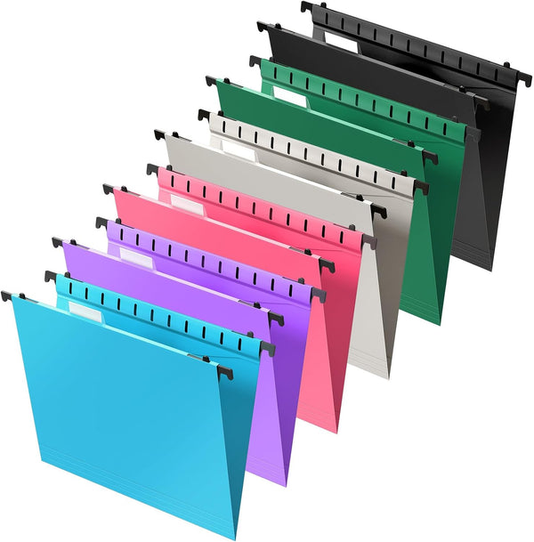 Plastic Hanging File Folder, 12 Pack, Letter Size, Reinforced Hang Folders with 2 Inch Expansion, Assorted Colors