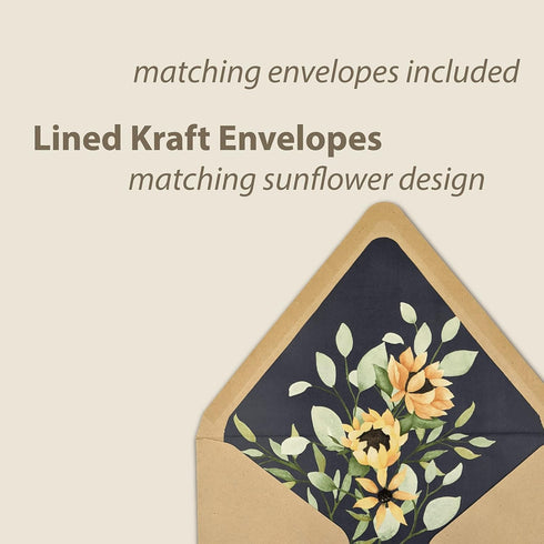 4x6 20-Pack) Gooji Sunflower Thank You Cards (Bulk Navy Blue Envelopes