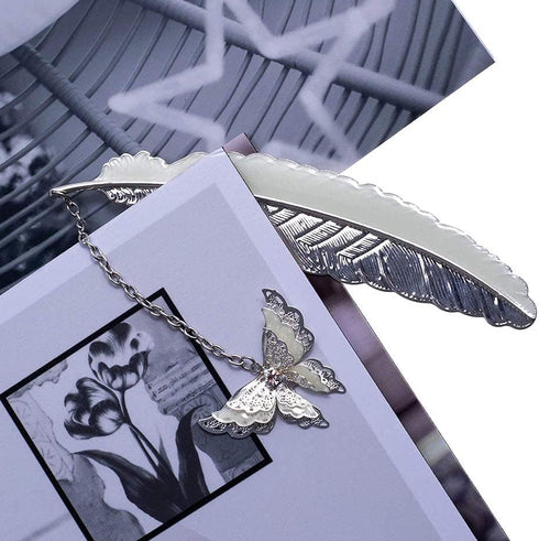 Feather Metal Bookmark with 3D Butterfly Pendant, Unique Glow in The Dark Bookmark Gift for Women