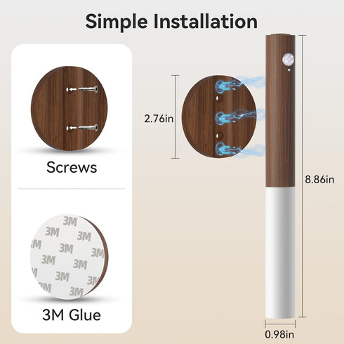 2PCS) Wooden Motion Sensor Lights Indoor - Magnet Body Hallway Rechargeable LED Wireless Battery Operated Wall Sconce