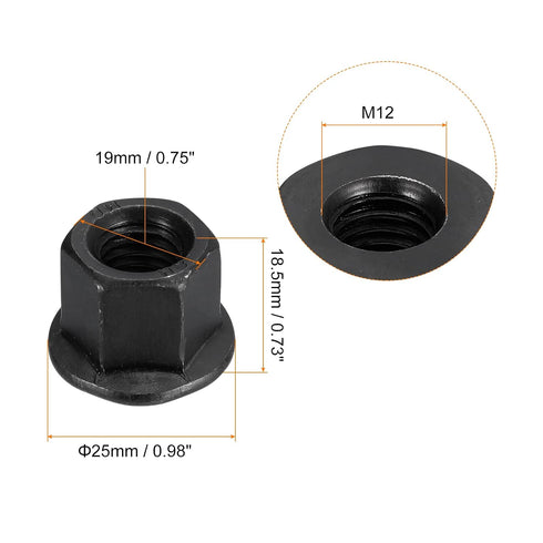 uxcell M12 5pcs 10.9 Flange Hex Nuts, Grade Carbon Steel Black Oxide Finished Hex Flange Nuts for Machinery