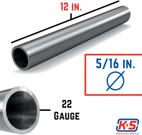 K & S Precision Metals 87117 Round Stainless Steel Tube, 5/16" OD