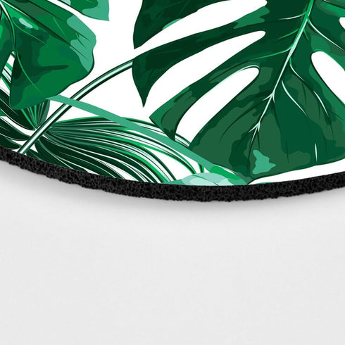 Tropical Leaf Mousepad - Round Mat - Beautiful Green Leaves with White Background - Round Mouse Pad