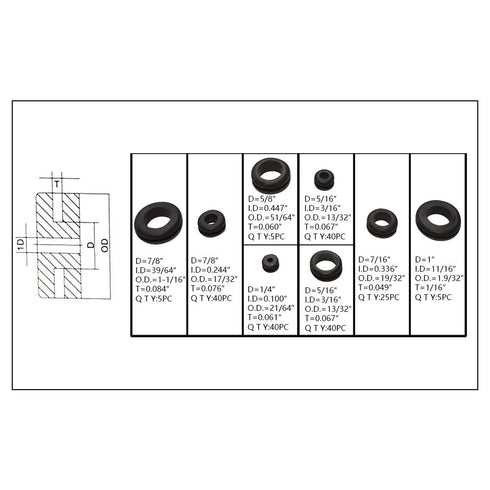 Fielect 180Pcs Rubber Grommet Assortment Kit, Firewall Wiring Gasket for Automotive, Plumbing, and PC Hardware