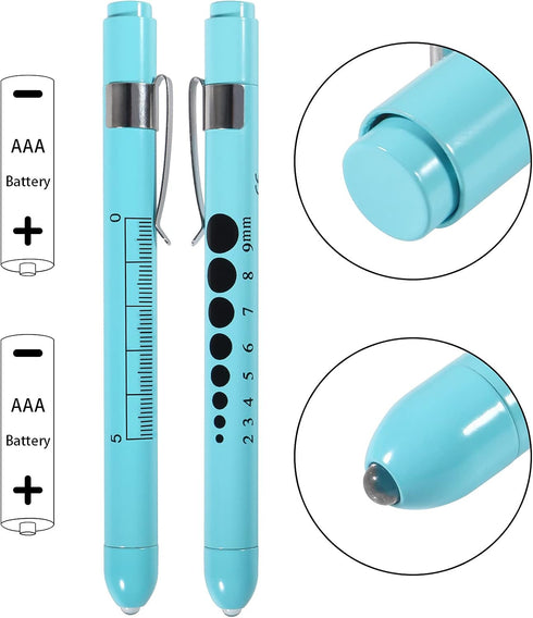 Aokin Medical Pen Light for Nurse Doctor, Reusable LED Flashlight with Pupil Gauge and Ruler, Sky Blue