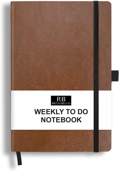RICCO BELLO Undated Weekly Planner Notebook, Faux Leather Hardcover, 5.7 x 8.4 Inches, with Pen Loop and Pocket