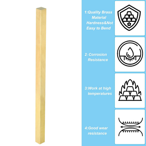PATIKIL 3/8 x 3/8 x 8" H59 Brass Square Bar, Solid Flat Mill Stock for Crafting and Decoration