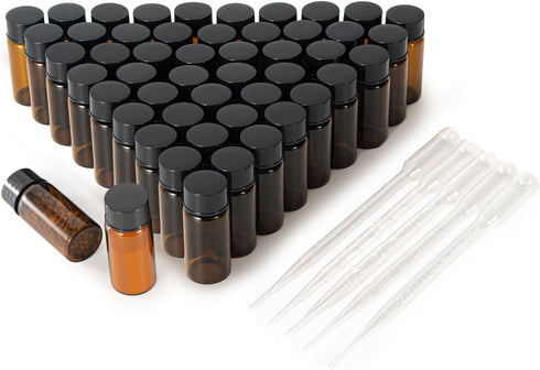 10ml Amber Small Glass Vials, 50pcs with Screw Caps