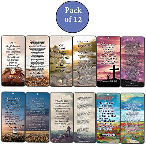 Christian Bookmarks with Popular Inspirational Bible Verses, Pack of 12 Unique Designs