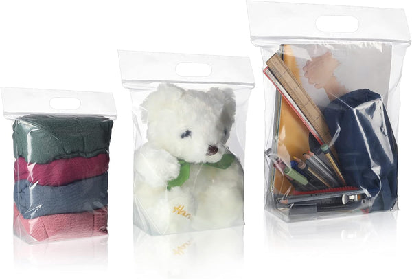 Clabby Clear Zipper Storage Bags, Expandable Bottom Plastic Bags with Carry Handle for Clothes, Food, Crafts (36 Pieces)