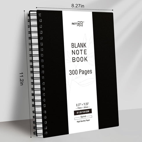 RETTACY A4 Blank Journal Notebook, 150 Sheets, 8.27" × 11.2", 81 LB/120 GSM Premium Acid-Free Paper for Artists