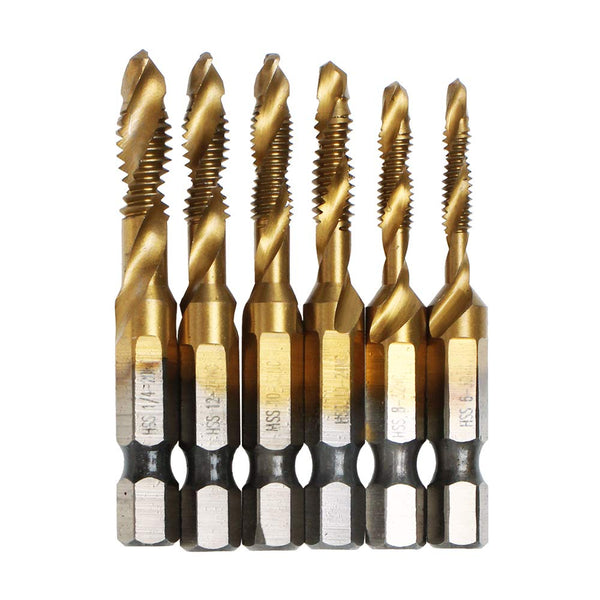 AUTOTOOLHOME 6 Pack Titanium Combination Drill Tap Bit Set, Screw Tapping SAE Sizes