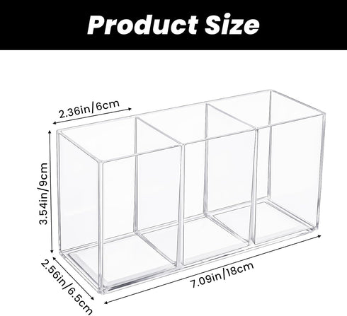 Clear Acrylic 3 Compartment Pencil Pen Holder, Cute Office School Pen Organizers, Makeup Storage Supplies, Pen Cup