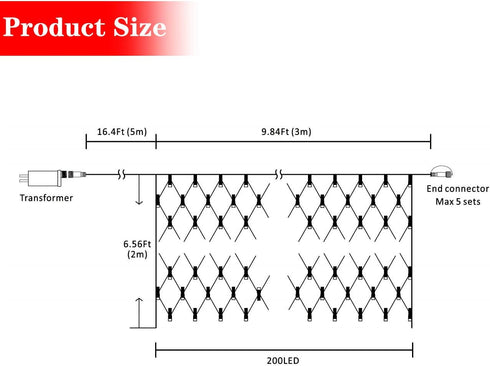 AWQ 200 9.8ft 6.6ft 8 LED x String Net Mesh Lights Modes for Christmas Wedding Party Home Garden Lawn Bushes Indoor
