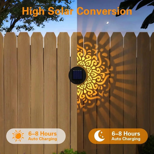 (1PC) DDRIC Decorative Solar Mandala Lights, Metal Solar Powered Outdoor Wall Sconces, Waterproof Step Lights, Warm