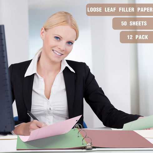 PerKoop 12 Pack Lined Paper, 600 Sheets Wide Ruled 8 x 10.5 Inch, 3 Hole Punched Notebook Paper