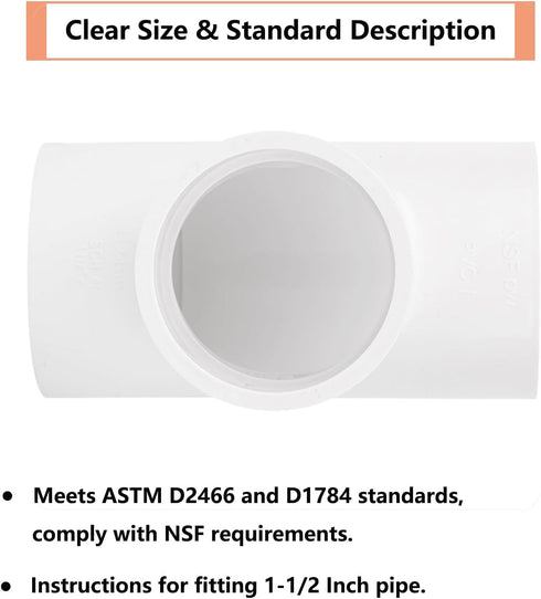 5 Pack 3 Way 1-1/2" PVC Tee Pipe Fittings Connector (Socket x Socket x Socket) for Water Supplies and PVC Furniture