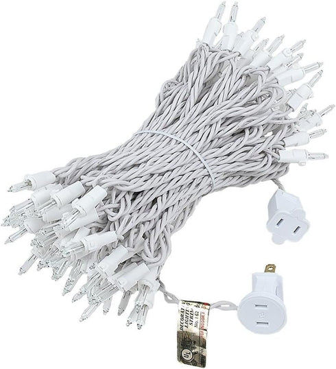 50 100 Bulb 6-Inch Commercial Novelty Lights Feet Incandescent Mini Light String, Clear with Spacing on White Wire, UL