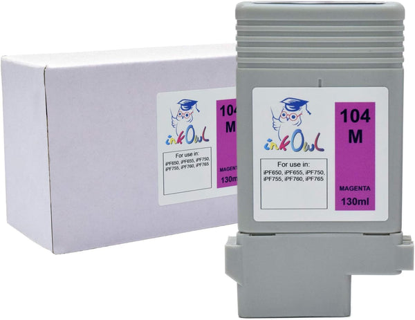 InkOwl Compatible Ink Cartridge Replacement for Canon PFI-104M (130ml, Magenta) - iPF650, iPF655, iPF750, iPF755,