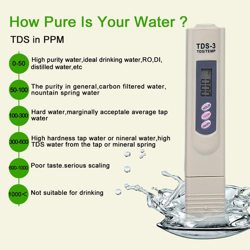 TDS Meter, Water Quality Tester Filter Pen for Drinking Water Purity Test, Swimming Pools, Aquariums, Etc.