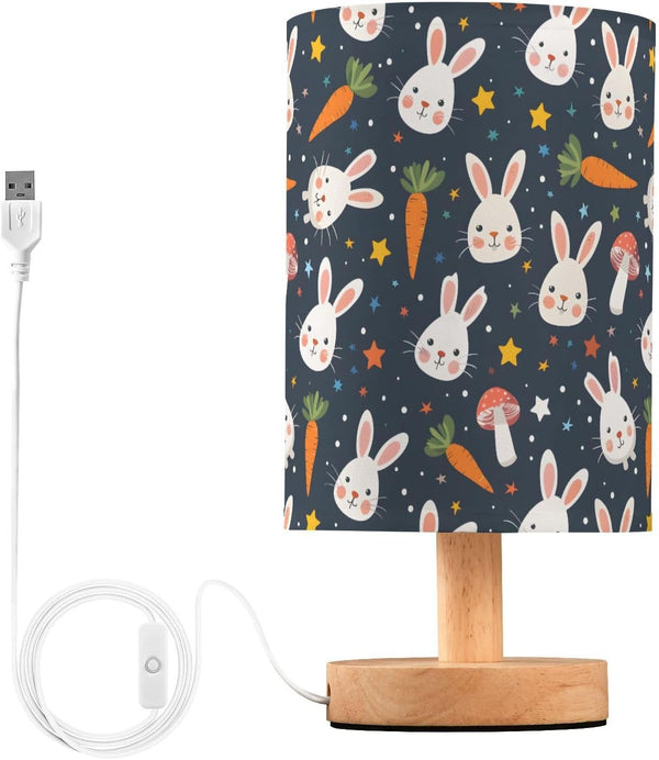 EFEWOI Table Lamp Cute Rabbits Carrot Star Bedside Nightstand Lamps Decorative Fabric Shade
