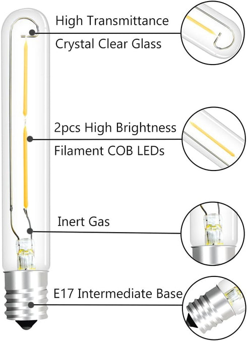 Bonlux LED T6.5 Exit Sign Clear Light Bulbs, 2W E17 Intermediate Base, Daylight 6000K, 4-Pack, 20W Incandescent