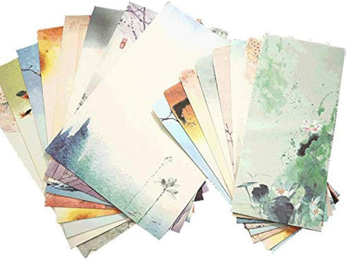 Retro A4 Stationery Paper and Envelopes Set, 32 Sheets Writing Paper and 12 Envelopes, Old Age Printer Paper