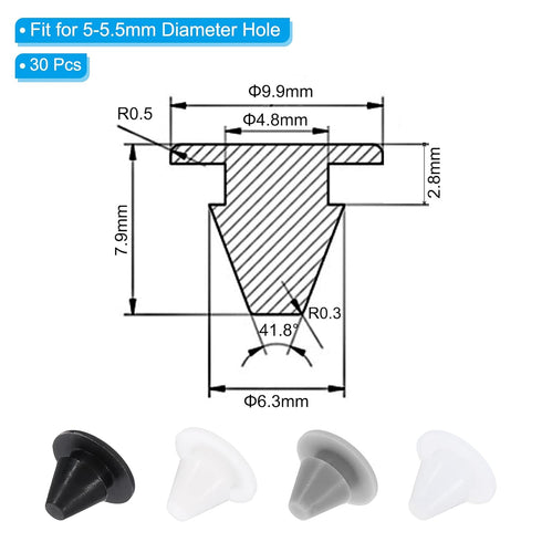 PATIKIL 5.5mm Diameter Silicone Round Snap, 30 Pcs in Type Locking Furniture Hole Plug Button Thin Edge Protective Cover Fit for 5-5.5mm Hole for Seal Bulkhead Cylinder, Black