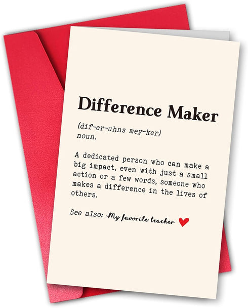 Difference Maker Teacher Appreciation Card, Thank You Card for Teacher Mentor Coach,