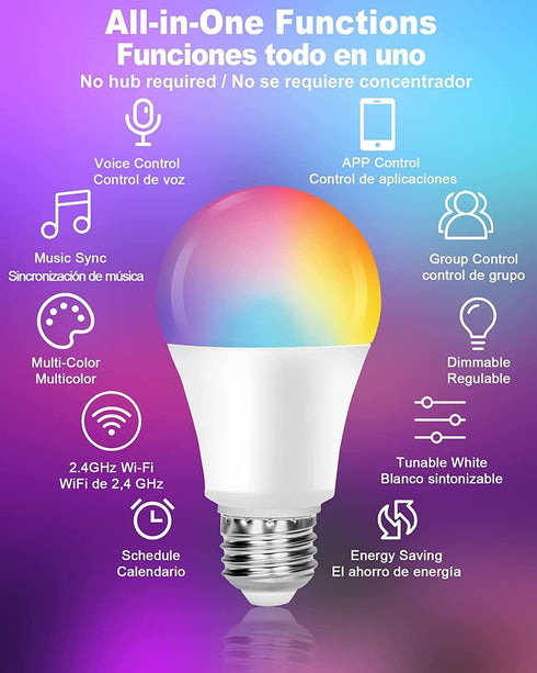 Bulbs, Bulbs 2.4GHz E26 A19, 120V, 4 Pack OHLUX Smart Light Color Changing LED for Alexa and Google Assistant, WiFi