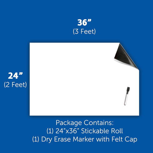 Flipside Products Large 24" x 36" Dry Erase Reusable Sheet with Black Marker and Eraser Cap, Peel and Stick