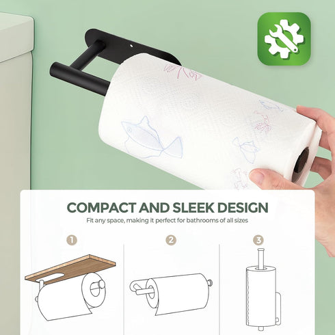 JOY DECOR 2 Pack SUS304 Paper Towel Holder - Matte Black Stainless Steel, Under Cabinet Self Adhesive Or Drilling Paper