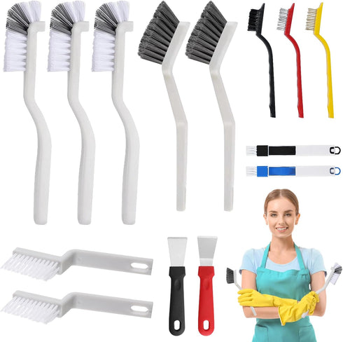 15-Piece Crevice Cleaning Brush Set Narrow Gap, Grout Line & Window Track